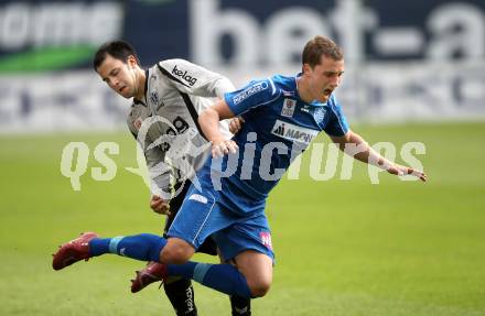 Fussball. Tipp3-Bundesliga. SK Austria Kaernten gegen SC Magna Wiener Neustadt. Leonhard Kaufmann, (Austria Kaernten), Christian Haselberger (Wr. Neustadt). Klagenfurt, 13.5.2010. 
Foto: Kuess 

---
pressefotos, pressefotografie, kuess, qs, qspictures, sport, bild, bilder, bilddatenbank