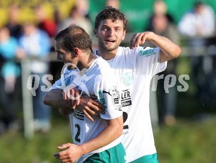 Fussball. Kaerntner Liga. FC Oberwinkler Lendorf gegen SV Spittal/Drau. Torjubel Martin Morgenstern, Christoph Morgenstern (Lendorf). Lendorf, 30.5.2010.
Foto: Kuess
---
pressefotos, pressefotografie, kuess, qs, qspictures, sport, bild, bilder, bilddatenbank