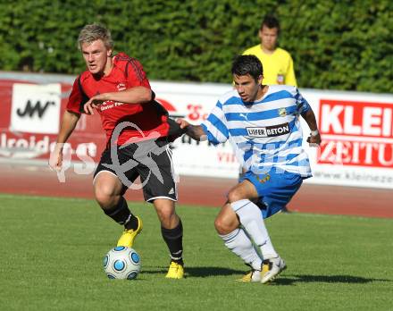 Fussball Kaerntner Liga. VSV gegen SV Penk/Reisseck. Sandro Ebner (VSV), Markus Rauter (Penk). Villach, am 5.6.2010.
Foto: Kuess
---
pressefotos, pressefotografie, kuess, qs, qspictures, sport, bild, bilder, bilddatenbank
