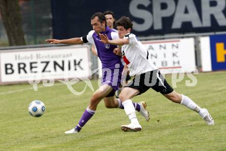 Fussball. OEFB Cup 2011 . SVG Bleiburg gegen SK Austria Klagenfurt. Knauder Christopher (Bleiburg), Prawda Christian (Klagenfurt). Bleiburg, 23.7.2010. 
Foto: Kuess

---
pressefotos, pressefotografie, kuess, qs, qspictures, sport, bild, bilder, bilddatenbank