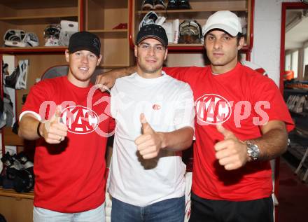 Eishockey. KAC. Tyler Scofield, Tormanntrainer Pierre Beaulieu, Andy Chiodo Tormann. Klagenfurt, 3.8.2010.
Foto: Kuess 
---
pressefotos, pressefotografie, kuess, qs, qspictures, sport, bild, bilder, bilddatenbank