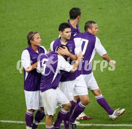 Fussball. Regionalliga. SK Austria Klagenfurt gegen Union St. Florian . Torjubel Stephan Buergler. Klagenfurt, 6.8.2010. 
Foto: Kuess

---
pressefotos, pressefotografie, kuess, qs, qspictures, sport, bild, bilder, bilddatenbank