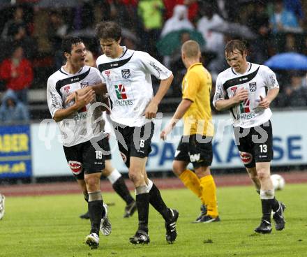 Fussball. Erste Liga. WAC/St. Andrae gegen SCR Altach. Torjubel Putsche Roland, Falk Christian, Berchtold Mathias (WAC).  Wolfsberg, 6.8.2010. 
Foto: Kuess

---
pressefotos, pressefotografie, kuess, qs, qspictures, sport, bild, bilder, bilddatenbank