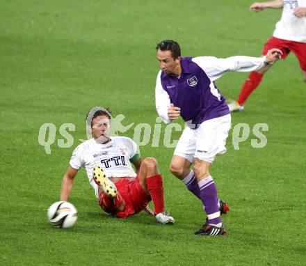 Fussball. Regionalliga. SK Austria Klagenfurt gegen Union St. Florian . Matthias Dollinger, (Klagenfurt), Thomas Groebl (St.Florian). Klagenfurt, 6.8.2010. 
Foto: Kuess

---
pressefotos, pressefotografie, kuess, qs, qspictures, sport, bild, bilder, bilddatenbank