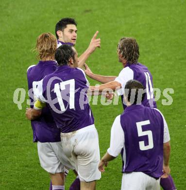 Fussball. Regionalliga. SK Austria Klagenfurt gegen Union St. Florian . Torjubel Stephan Buergler (Klagenfurt). Klagenfurt, 6.8.2010. 
Foto: Kuess

---
pressefotos, pressefotografie, kuess, qs, qspictures, sport, bild, bilder, bilddatenbank