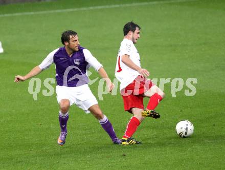 Fussball. Regionalliga. SK Austria Klagenfurt gegen Union St. Florian . Helmut Koenig, (Klagenfurt), Daniel Guselbauer (St.Florian). Klagenfurt, 6.8.2010. 
Foto: Kuess

---
pressefotos, pressefotografie, kuess, qs, qspictures, sport, bild, bilder, bilddatenbank