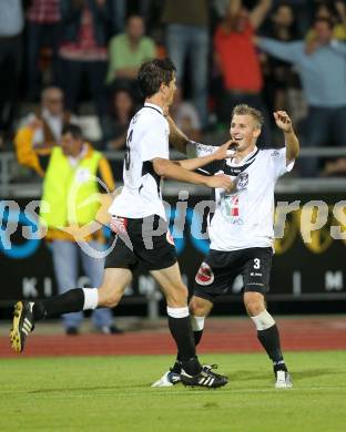 Fussball 1. Liga. RZ Pellets WAC/St. Andrae gegen Trenkwalder Admira. Torjubel Christian Falk, Manuel Kerhe (WAC). Wolfsberg, 20.8.2010.
Foto: Kuess

---
pressefotos, pressefotografie, kuess, qs, qspictures, sport, bild, bilder, bilddatenbank