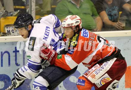 Eishockey Testspiel. EC KAC gegen Kassel Huskies. Thomas Hundertpfund,  (KAC), Cameron Keith (Kassel Huskies). Klagenfurt, am 22.8.2010.
Foto: Kuess 

---
pressefotos, pressefotografie, kuess, qs, qspictures, sport, bild, bilder, bilddatenbank