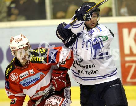 Eishockey Testspiel. EC KAC gegen Kassel Huskies. Johannes Kirisits, (KAC),  Mike Glumac  (Kassel Huskies). Klagenfurt, am 22.8.2010.
Foto: Kuess 

---
pressefotos, pressefotografie, kuess, qs, qspictures, sport, bild, bilder, bilddatenbank