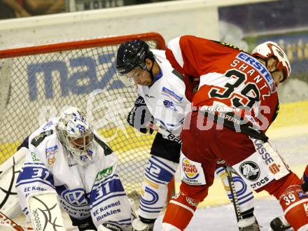 Eishockey Testspiel. EC KAC gegen Kassel Huskies. Shantz Jeff (KAC),  Derek Dinger, Adam Hauser (Kassel Huskies). Klagenfurt, am 22.8.2010.
Foto: Kuess 

---
pressefotos, pressefotografie, kuess, qs, qspictures, sport, bild, bilder, bilddatenbank