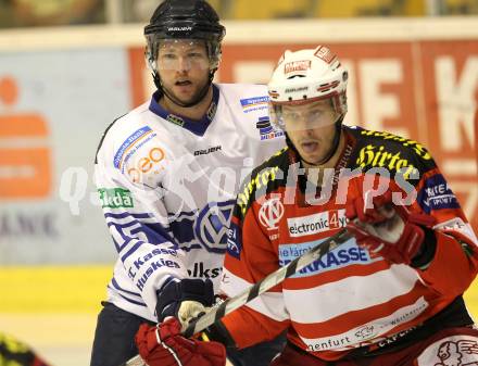 Eishockey Testspiel. EC KAC gegen Kassel Huskies. Johannes Kirisits, (KAC),  Mike Glumac  (Kassel Huskies). Klagenfurt, am 22.8.2010.
Foto: Kuess 

---
pressefotos, pressefotografie, kuess, qs, qspictures, sport, bild, bilder, bilddatenbank