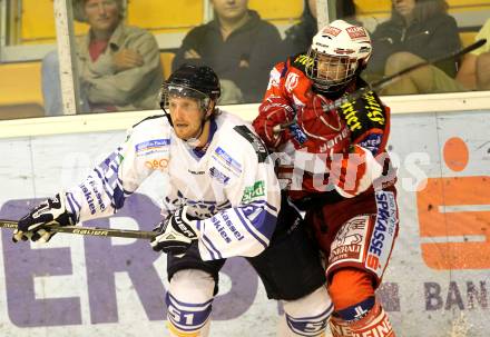 Eishockey Testspiel. EC KAC gegen Kassel Huskies. Bernhard Fechtig, (KAC), Thomas Dielmeier (Kassel Huskies). Klagenfurt, am 22.8.2010.
Foto: Kuess 

---
pressefotos, pressefotografie, kuess, qs, qspictures, sport, bild, bilder, bilddatenbank