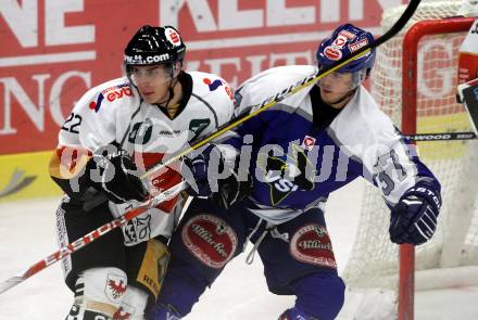 Eishockey. Testspiel. VSV gegen TWI HC Innsbruck. Andreas kristler, (VSV), Christoph Hoertnagl (Innsbruck). Villach, 24.8.2010.
Foto: Kuess


---
pressefotos, pressefotografie, kuess, qs, qspictures, sport, bild, bilder, bilddatenbank