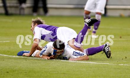 Fussball. Regionalliga. Austria Klagenfurt gegen FC Blau-Weiss Linz.  Kai Schoppitsch (Austria Klagenfurt), Hartl Manuel (Linz). Klagenfurt, 3.9.2010.
Foto: Kuess

---
pressefotos, pressefotografie, kuess, qs, qspictures, sport, bild, bilder, bilddatenbank