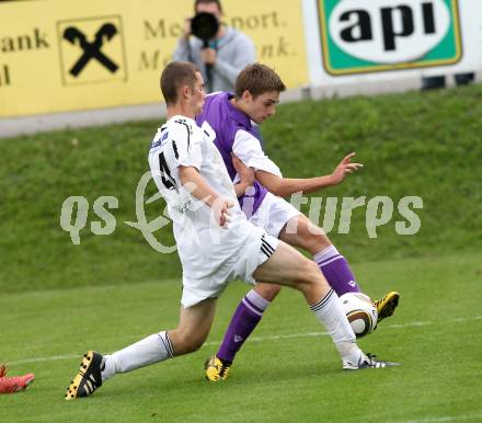 Fussball. KFV Cup. SV Ludmannsdorf gegen SK Austria Klagenfurt. Posratschnig Martin (Ludmannsdorf), Orgonyi Jakob (Klagenfurt). Ludmannsdorf, 7.9.2010.
Foto: Kuess
---
pressefotos, pressefotografie, kuess, qs, qspictures, sport, bild, bilder, bilddatenbank