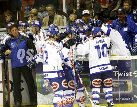 EBEL. Eishockey Bundesliga. KAC gegen VSV.  Torjubel (VSV). Klagenfurt, am 10.9.2010.
Foto: Kuess 

---
pressefotos, pressefotografie, kuess, qs, qspictures, sport, bild, bilder, bilddatenbank