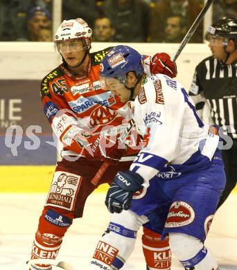 EBEL. Eishockey Bundesliga. KAC gegen VSV. SCHULLER David  (KAC),  FERLAND Jonathan (VSV). Klagenfurt, am 10.9.2010.
Foto: Kuess 

---
pressefotos, pressefotografie, kuess, qs, qspictures, sport, bild, bilder, bilddatenbank