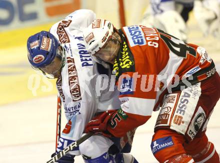 EBEL. Eishockey Bundesliga. KAC gegen VSV. SCHULLER David (KAC),  PETRIK Nicolas (VSV). Klagenfurt, am 10.9.2010.
Foto: Kuess 

---
pressefotos, pressefotografie, kuess, qs, qspictures, sport, bild, bilder, bilddatenbank