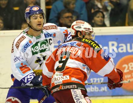 EBEL. Eishockey Bundesliga. KAC gegen VSV. SPURGEON Tyler (KAC),  FERLAND Jonathan (VSV). Klagenfurt, am 10.9.2010.
Foto: Kuess 

---
pressefotos, pressefotografie, kuess, qs, qspictures, sport, bild, bilder, bilddatenbank