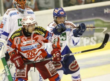 EBEL. Eishockey Bundesliga. KAC gegen VSV.   HAGER Gregor (KAC),  BACHER Stefan (VSV).. Klagenfurt, am 10.9.2010.
Foto: Kuess 

---
pressefotos, pressefotografie, kuess, qs, qspictures, sport, bild, bilder, bilddatenbank