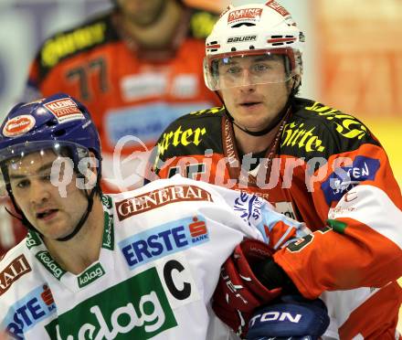 EBEL. Eishockey Bundesliga. KAC gegen VSV. SCHULLER David (KAC),  FERLAND Jonathan (VSV). Klagenfurt, am 10.9.2010.
Foto: Kuess 

---
pressefotos, pressefotografie, kuess, qs, qspictures, sport, bild, bilder, bilddatenbank