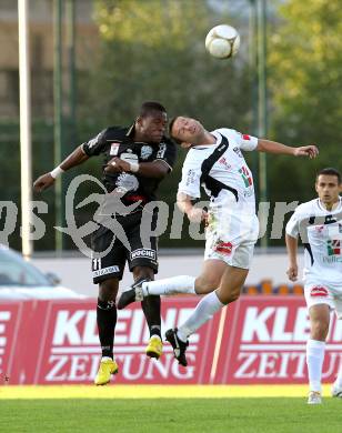 Fussball. Erste Liga. RZ Pellets WAC/St. Andrae gegen TSV Sparkasse Hartberg. Hannes Jochum, (WAC), Wilfried Domoraud (Hartberg). Wolfsberg, 10.9.2010. 
Foto: Kuess

---
pressefotos, pressefotografie, kuess, qs, qspictures, sport, bild, bilder, bilddatenbank