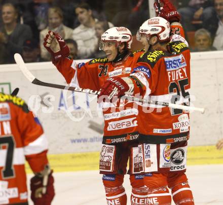 EBEL. Eishockey Bundesliga. KAC gegen VSV. Torjubel  FUREY Kirk, KALT Dieter (KAC). Klagenfurt, am 10.9.2010.
Foto: Kuess 

---
pressefotos, pressefotografie, kuess, qs, qspictures, sport, bild, bilder, bilddatenbank