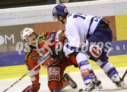 EBEL. Eishockey Bundesliga. KAC gegen VSV. Schellander Paul (KAC),  Raffl Michael (VSV). Klagenfurt, am 10.9.2010.
Foto: Kuess 

---
pressefotos, pressefotografie, kuess, qs, qspictures, sport, bild, bilder, bilddatenbank