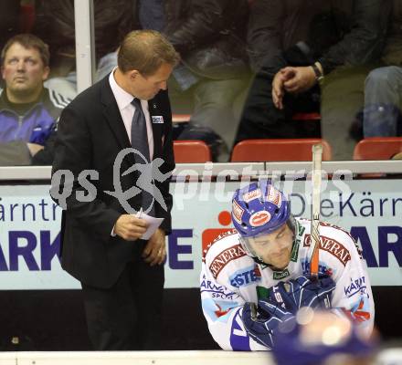 EBEL. Eishockey Bundesliga. KAC gegen VSV.  Stroemwall Johan,  Ferland Jonathan (VSV). Klagenfurt, am 10.9.2010.
Foto: Kuess 

---
pressefotos, pressefotografie, kuess, qs, qspictures, sport, bild, bilder, bilddatenbank