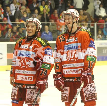 EBEL. Eishockey Bundesliga. KAC gegen VSV. Kalt Dieter, Schellander Paul (KAC). Klagenfurt, am 10.9.2010.
Foto: Kuess 

---
pressefotos, pressefotografie, kuess, qs, qspictures, sport, bild, bilder, bilddatenbank