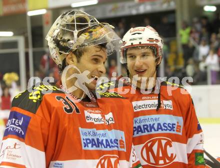 EBEL. Eishockey Bundesliga. KAC gegen VSV. Chiodo Andy, Spurgeon Tyler (KAC). Klagenfurt, am 10.9.2010.
Foto: Kuess 

---
pressefotos, pressefotografie, kuess, qs, qspictures, sport, bild, bilder, bilddatenbank