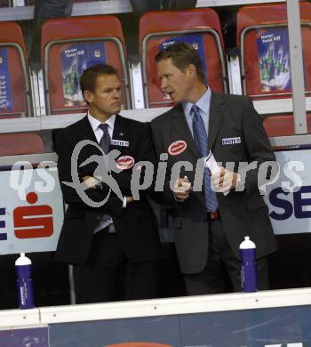 EBEL. Eishockey Bundesliga. KAC gegen VSV. Johann Stroemwall, Mike Stewart (VSV). Klagenfurt, am 10.9.2010.
Foto: Kuess 
---
pressefotos, pressefotografie, kuess, qs, qspictures, sport, bild, bilder, bilddatenbank