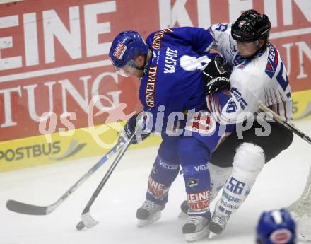 EBEL. Eishockey Bundesliga. EC Pasut VSV gegen Alba Volan SAPA Fehervar.  Roland Kaspitz (VSV), Roger Holeczy (Alba Volan). Villach, am 17.9.2010.
Foto: Kuess 


---
pressefotos, pressefotografie, kuess, qs, qspictures, sport, bild, bilder, bilddatenbank