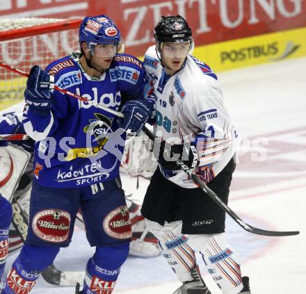 EBEL. Eishockey Bundesliga. EC Pasut VSV gegen Alba Volan SAPA Fehervar. Benjamin Petrik (VSV), David Jobb (Alba Volan). Villach, am 17.9.2010.
Foto: Kuess 


---
pressefotos, pressefotografie, kuess, qs, qspictures, sport, bild, bilder, bilddatenbank