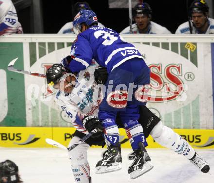 EBEL. Eishockey Bundesliga. EC Pasut VSV gegen Alba Volan SAPA Fehervar. KRISTLER Andreas (VSV), ACKESTROEM Oscar (Alba Volan). Villach, am 17.9.2010.
Foto: Kuess 


---
pressefotos, pressefotografie, kuess, qs, qspictures, sport, bild, bilder, bilddatenbank