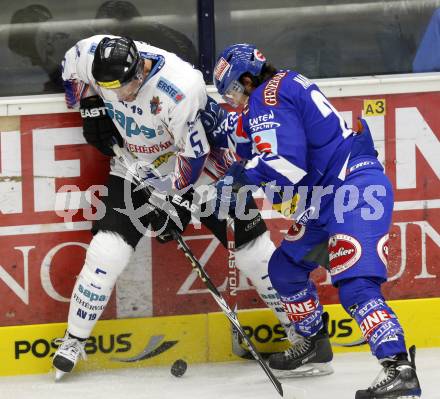 EBEL. Eishockey Bundesliga. EC Pasut VSV gegen Alba Volan SAPA Fehervar. MARTINZ Christof (VSV), ACKESTROEM Oscar (Alba Volan). Villach, am 17.9.2010.
Foto: Kuess 


---
pressefotos, pressefotografie, kuess, qs, qspictures, sport, bild, bilder, bilddatenbank