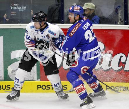 EBEL. Eishockey Bundesliga. EC Pasut VSV gegen Alba Volan SAPA Fehervar. KUZNIK Greg (VSV), FEKETE Daniel (Alba Volan). Villach, am 17.9.2010.
Foto: Kuess 


---
pressefotos, pressefotografie, kuess, qs, qspictures, sport, bild, bilder, bilddatenbank