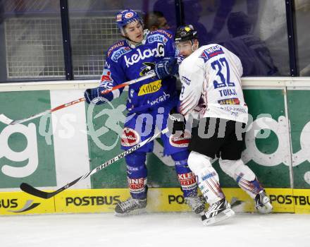 EBEL. Eishockey Bundesliga. EC Pasut VSV gegen Alba Volan SAPA Fehervar.  FERLAND Jonathan  (VSV), TOKAJI Viktor (Alba Volan). Villach, am 17.9.2010.
Foto: Kuess 


---
pressefotos, pressefotografie, kuess, qs, qspictures, sport, bild, bilder, bilddatenbank