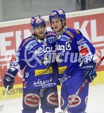 EBEL. Eishockey Bundesliga. EC Pasut VSV gegen Alba Volan SAPA Fehervar. Andreas Kristler, Jonathan Ferland (VSV). Villach, am 17.9.2010.
Foto: Kuess 


---
pressefotos, pressefotografie, kuess, qs, qspictures, sport, bild, bilder, bilddatenbank