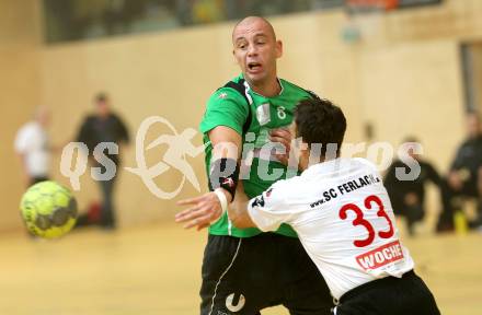 Handball Bundesliga. SC Ferlach gegen HC Kelag Kaernten. Dino Poje (Ferlach), Anton Praeprost (HCK). Ferlach, 18.9.2010.
Foto: Kuess
---
pressefotos, pressefotografie, kuess, qs, qspictures, sport, bild, bilder, bilddatenbank