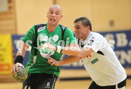 Handball Bundesliga. SC Ferlach gegen HC Kelag Kaernten. Daniel Plesej (Ferlach), Anton Praeprost (HCK). Ferlach, 18.9.2010.
Foto: Kuess
---
pressefotos, pressefotografie, kuess, qs, qspictures, sport, bild, bilder, bilddatenbank