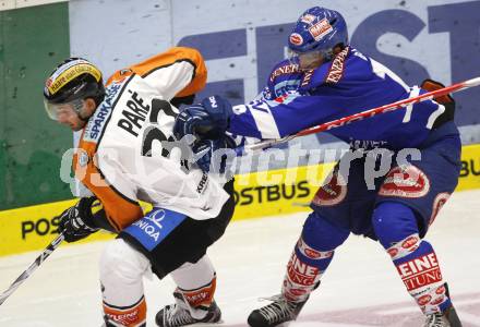 EBEL. Eishockey Bundesliga. VSV gegen Graz 99ers. Stefan Bacher (VSV), Jean Philippe Pare (Graz). Villach, am 19.9.2010.
Foto: Kuess
---
pressefotos, pressefotografie, kuess, qs, qspictures, sport, bild, bilder, bilddatenbank