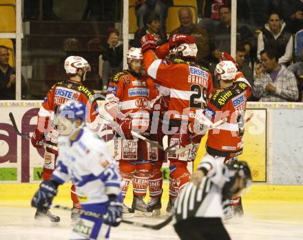 EBEL. Eishockey Bundesliga. KAC gegen KHL Medvescak Zagreb.  Torjubel (KAC). Klagenfurt, am 26.9.2010.
Foto: Kuess 

---
pressefotos, pressefotografie, kuess, qs, qspictures, sport, bild, bilder, bilddatenbank