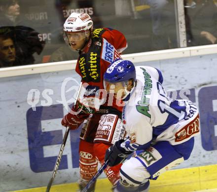 EBEL. Eishockey Bundesliga. KAC gegen KHL Medvescak Zagreb.  SCOFIELD Tyler (KAC),  SERTICH Andy (Zagreb). Klagenfurt, am 26.9.2010.
Foto: Kuess 

---
pressefotos, pressefotografie, kuess, qs, qspictures, sport, bild, bilder, bilddatenbank