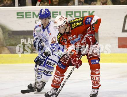 EBEL. Eishockey Bundesliga. KAC gegen KHL Medvescak Zagreb.  SCHELLANDER Paul (KAC),  POWERS Christopher (Zagreb). Klagenfurt, am 26.9.2010.
Foto: Kuess 

---
pressefotos, pressefotografie, kuess, qs, qspictures, sport, bild, bilder, bilddatenbank