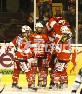 EBEL. Eishockey Bundesliga. KAC gegen KHL Medvescak Zagreb.  Torjubel KAC. Klagenfurt, am 26.9.2010.
Foto: Kuess 

---
pressefotos, pressefotografie, kuess, qs, qspictures, sport, bild, bilder, bilddatenbank