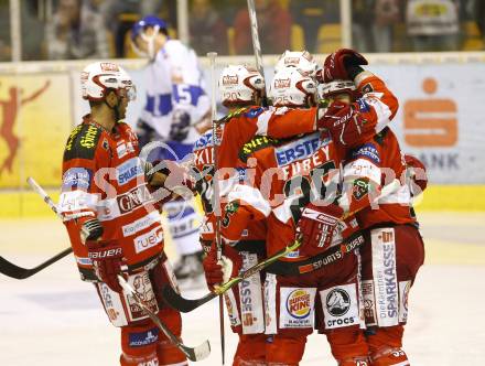 EBEL. Eishockey Bundesliga. KAC gegen KHL Medvescak Zagreb.  Torjubel KAC. Klagenfurt, am 26.9.2010.
Foto: Kuess 

---
pressefotos, pressefotografie, kuess, qs, qspictures, sport, bild, bilder, bilddatenbank