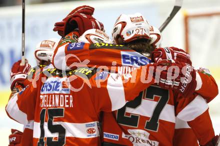 EBEL. Eishockey Bundesliga. KAC gegen KHL Medvescak Zagreb.  Torjubel (KAC). Klagenfurt, am 26.9.2010.
Foto: Kuess 

---
pressefotos, pressefotografie, kuess, qs, qspictures, sport, bild, bilder, bilddatenbank