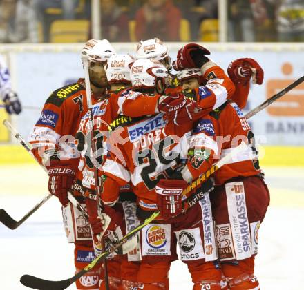 EBEL. Eishockey Bundesliga. KAC gegen KHL Medvescak Zagreb.  Torjubel KAC. Klagenfurt, am 26.9.2010.
Foto: Kuess 

---
pressefotos, pressefotografie, kuess, qs, qspictures, sport, bild, bilder, bilddatenbank