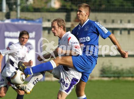 Fussball Regionalliga. SAK gegen BW Linz.  Christian Samitsch (SAK), Stefan Rabl (Linz). Klagenfurt, 3.10.2010.
Foto: Kuess
---
pressefotos, pressefotografie, kuess, qs, qspictures, sport, bild, bilder, bilddatenbank